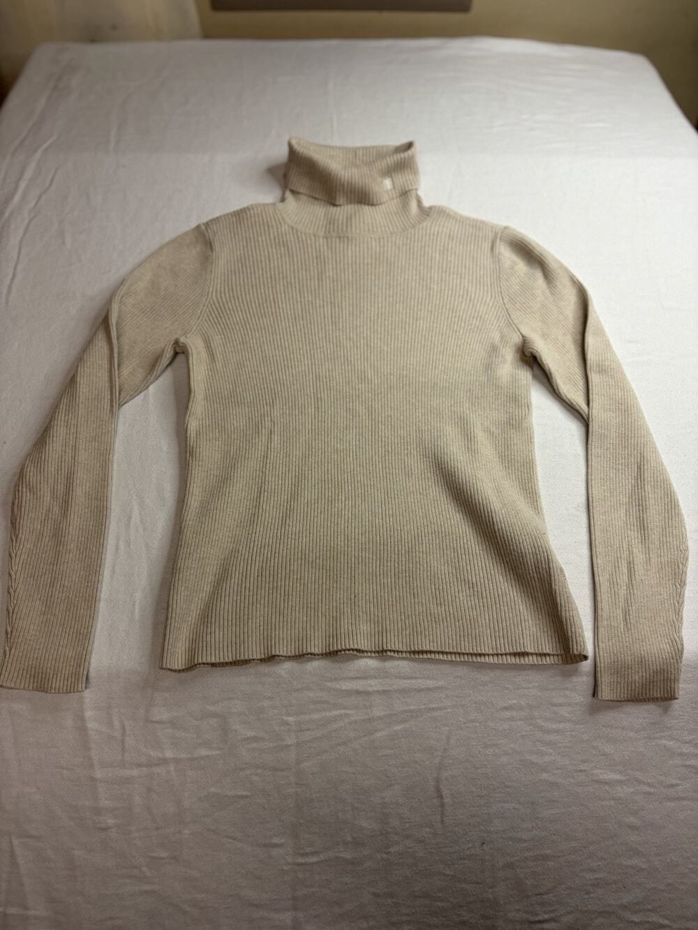 VTG Lauren Ralph Lauren Ribbed Turtleneck Sweater Women S Beige Cotton Hong Kong